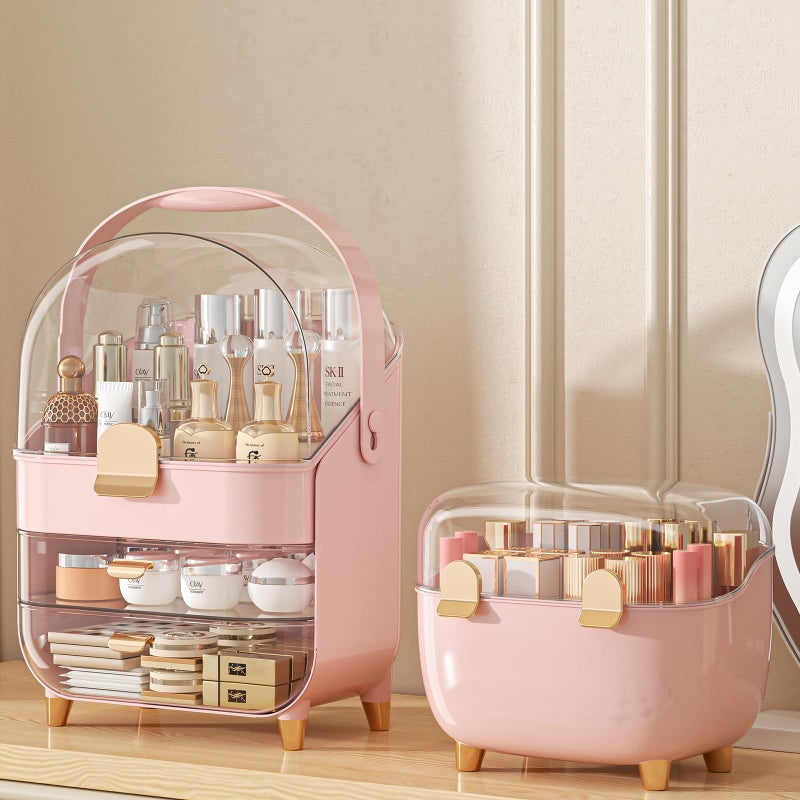 ANYLADY Makeup Organizer  Skincare Holder Bathroom Counter Organizer  Storage Box Cosmetic Display Cases  Teen Girl Gifts Trendy Stuff Make up Organizers for Vanity  Dresser  Countertop (Pink)  - Image 1