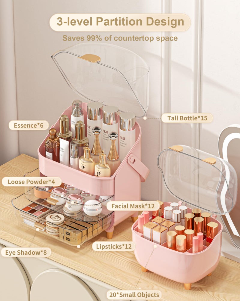 ANYLADY Makeup Organizer  Skincare Holder Bathroom Counter Organizer  Storage Box Cosmetic Display Cases  Teen Girl Gifts Trendy Stuff Make up Organizers for Vanity  Dresser  Countertop (Pink)  - Image 5