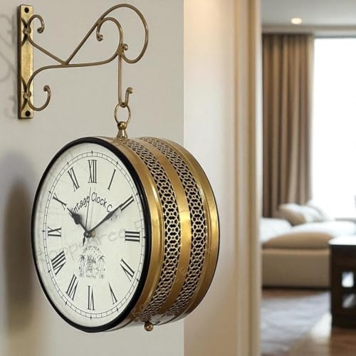 Vintage Clock Handcrafted Double Side Shiny Gold Wall Clock 1 Year Warranty / 6602-10-RR - Image 3