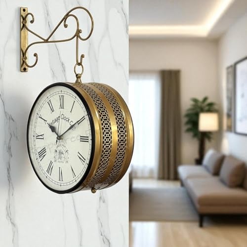 Vintage Clock Handcrafted Double Side Shiny Gold Wall Clock 1 Year Warranty / 6602-10-RR - Image 2
