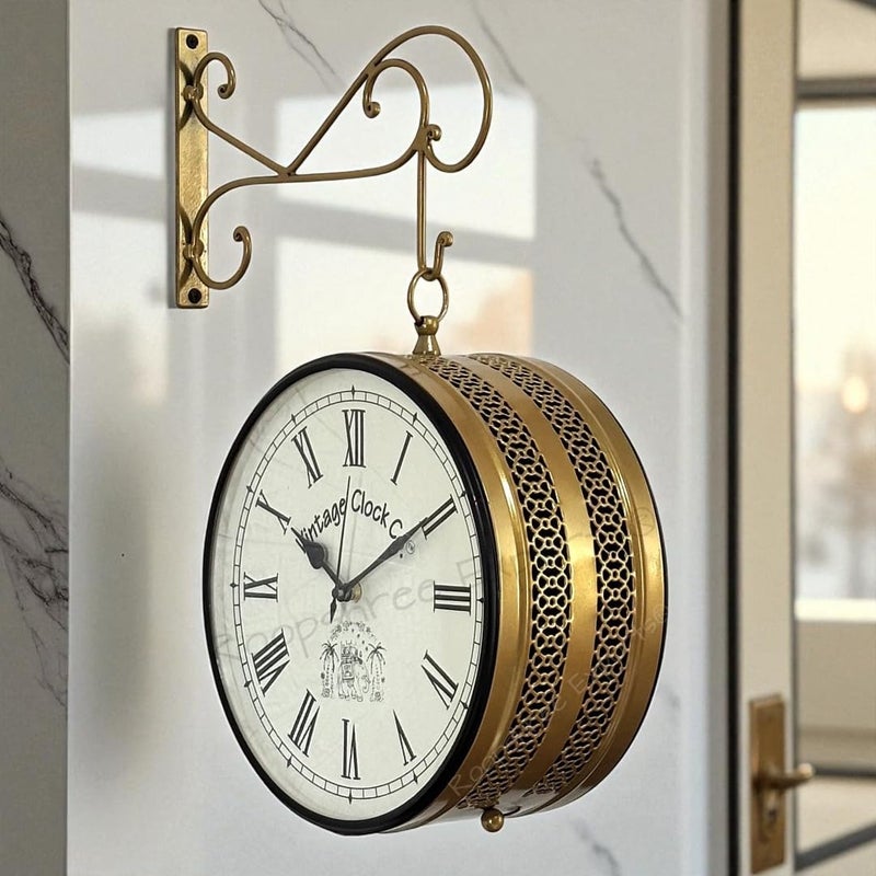 Vintage Clock Handcrafted Double Side Shiny Gold Wall Clock 1 Year Warranty / 6602-10-RR - Image 5