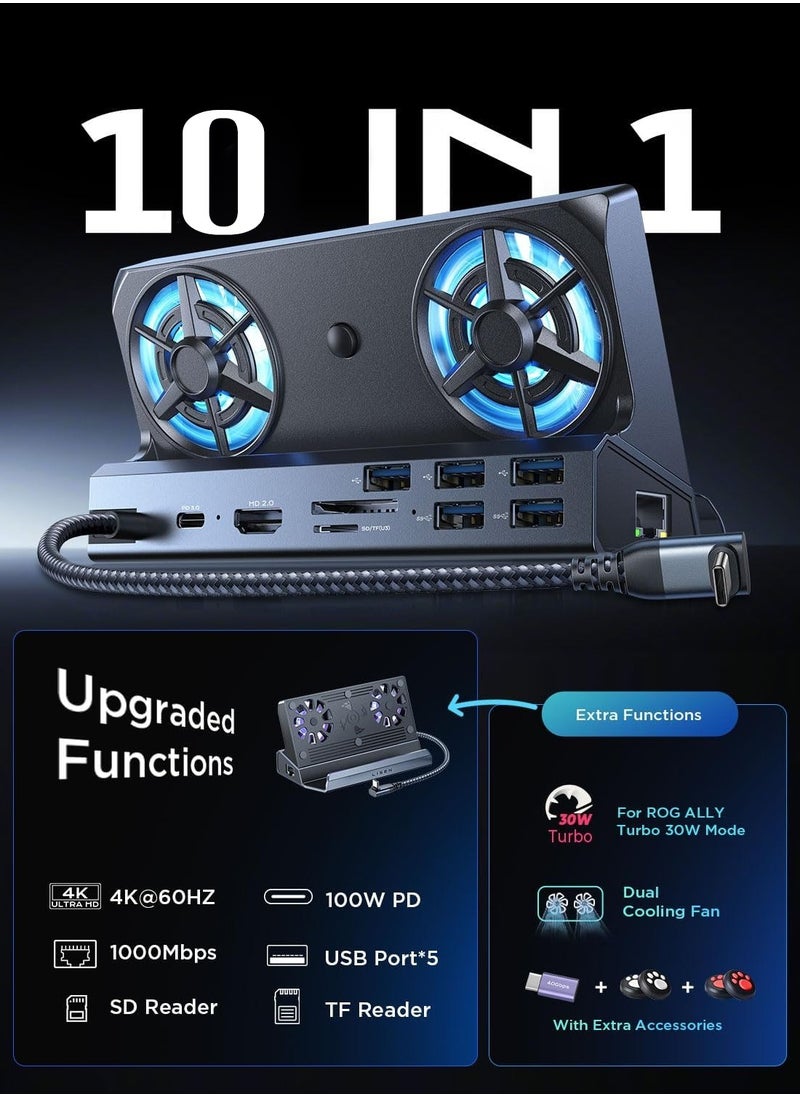 Generic - Docking Station, 10-in-1 Steam Deck Dock with 5 USB 3.0&2.0, Dual Cooling Fan, HDMI 4K@60Hz, Gigabit Ethernet, 100W Charging for Valve Stream Deck, ROG Ally and Legion Go - Image 1