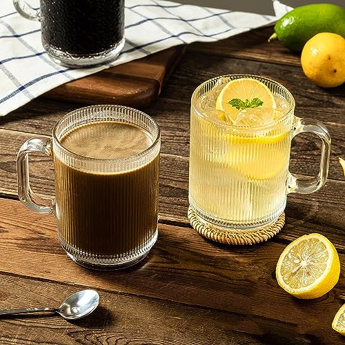 Mivana 385 ML Glass Coffee Mug Set, with Convenient Handle, Tea Glasses for Hot/Cold Beverages, Thermal Shock Resistant, Tempered Glass, Mugs for Cappuccino (Linning Mug, 2 Count (Pack of 2)) - Image 2