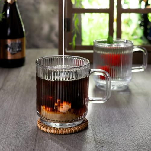 Mivana 385 ML Glass Coffee Mug Set, with Convenient Handle, Tea Glasses for Hot/Cold Beverages, Thermal Shock Resistant, Tempered Glass, Mugs for Cappuccino (Linning Mug, 2 Count (Pack of 2)) - Image 1