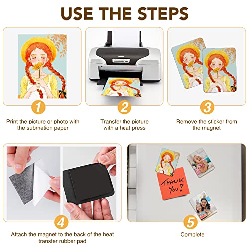 NEOACT 40 Pack Sublimation Magnet Blanks Set,Personalized Sublimation Refrigerator Magnet for Home Kitchen Microwave Oven Decor with 40PCS Soft Blank Rubber Pad(6x8cm), 40PCS DIY Soft Magnetic - Image 4
