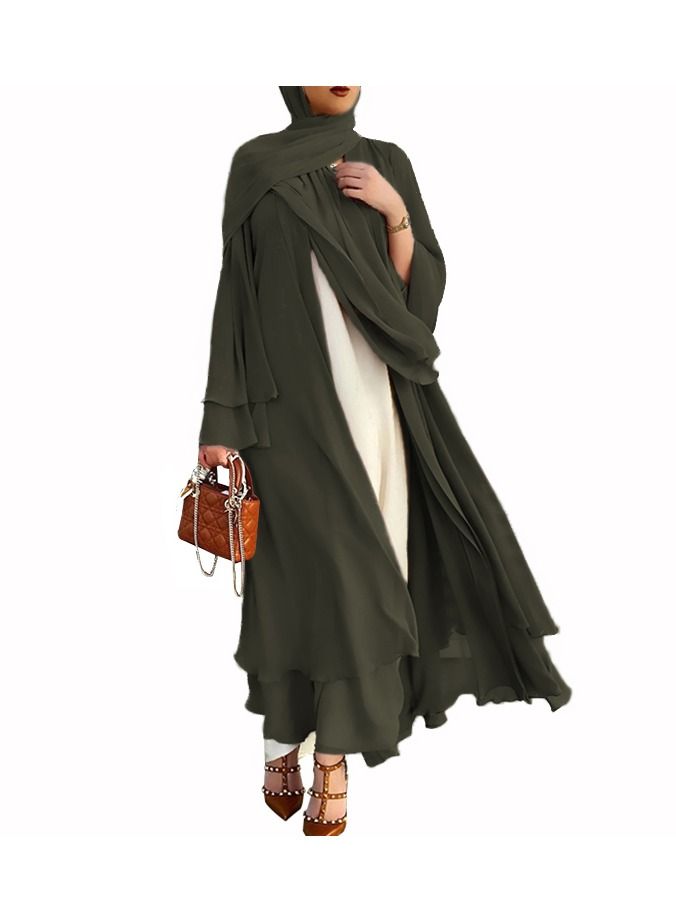 Loquat Traditional Solid Color Cardigan Abaya Army Green 