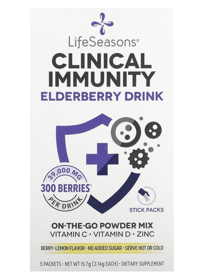 LifeSeasons Clinical Immunity Elderberry Drink Mix Berry-Lemon 39000 mg 5 Packets 3.14 g Each