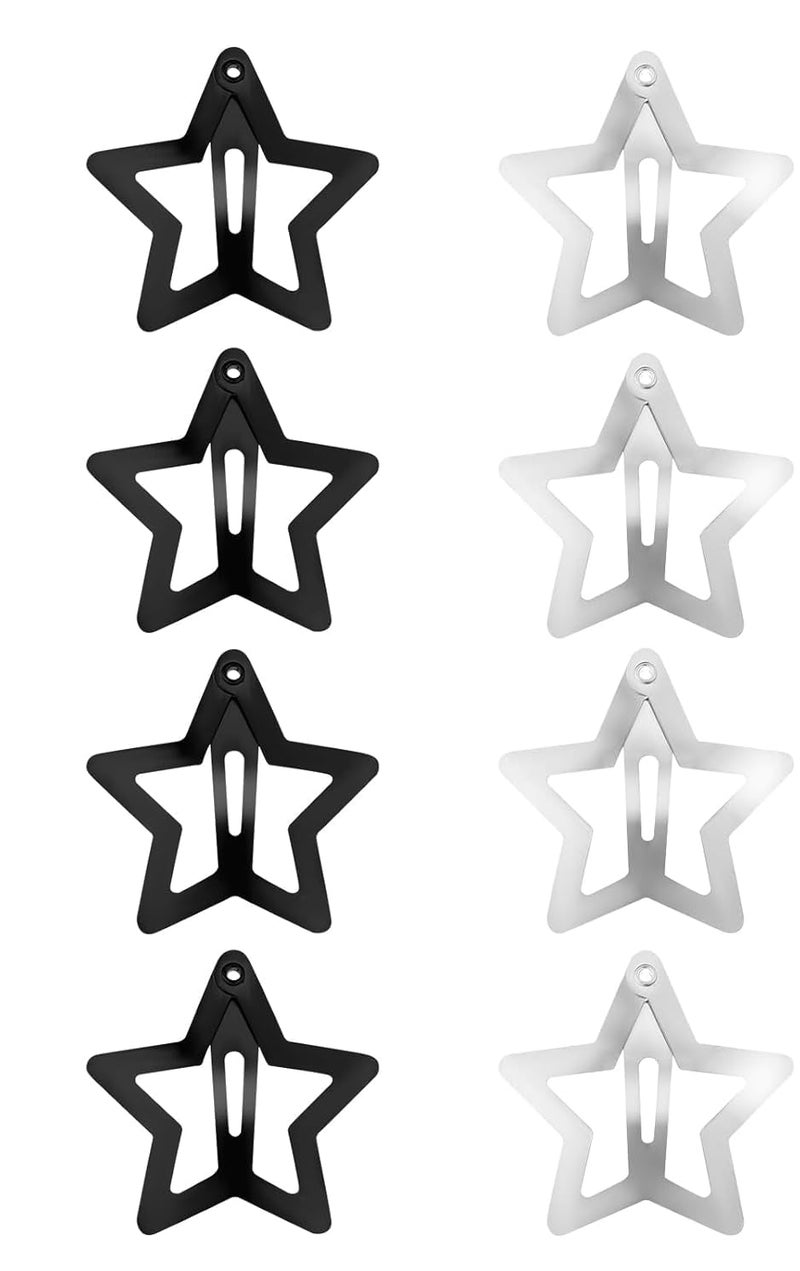 Rinpoche Star Hair Clips Snap Star Hair Accessories Non Slip Star Clips for Girls Women Y2K Accessories Silver Metal Hair Clips Star Hair Barrettes Star Hair Clips for Women Star Hair Clip silver and black free - Image 1