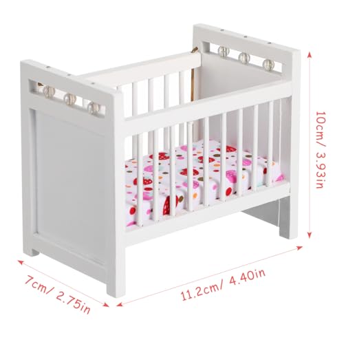 Garneck Miniature Dollhouse Crib White Dollhouse Cot Mini Cot Mini Furniture Decoration Miniature Birch Crib - Image 5