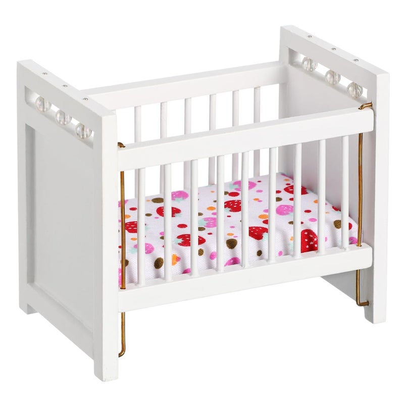 Garneck Miniature Dollhouse Crib White Dollhouse Cot Mini Cot Mini Furniture Decoration Miniature Birch Crib - Image 3