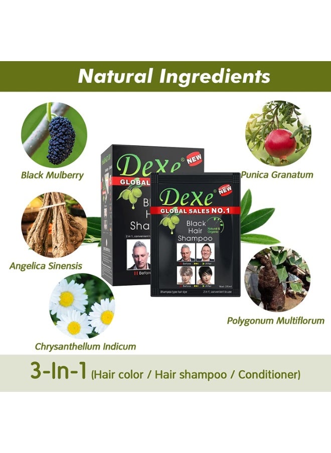 Dexe Dexe Global Black Hair Shampoo Dye – 2-in-1 Colorant & Developer, 100% Gray Coverage, Natural Formula, 10 Sachets  - Image 5