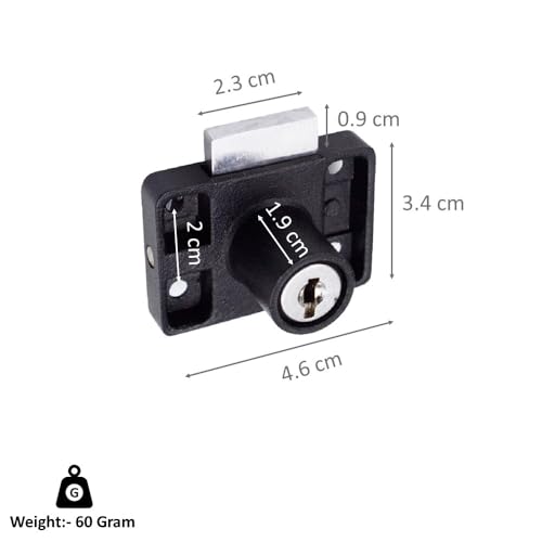 RAB Drawer Locks Multipurpose for Drawer/Cupboard/Furniture Lock/Wardrobe (Code:- Lock Multi IGO with 2 Keys, Finish:- Black)(Pack of:- 1 PCS) - Image 2