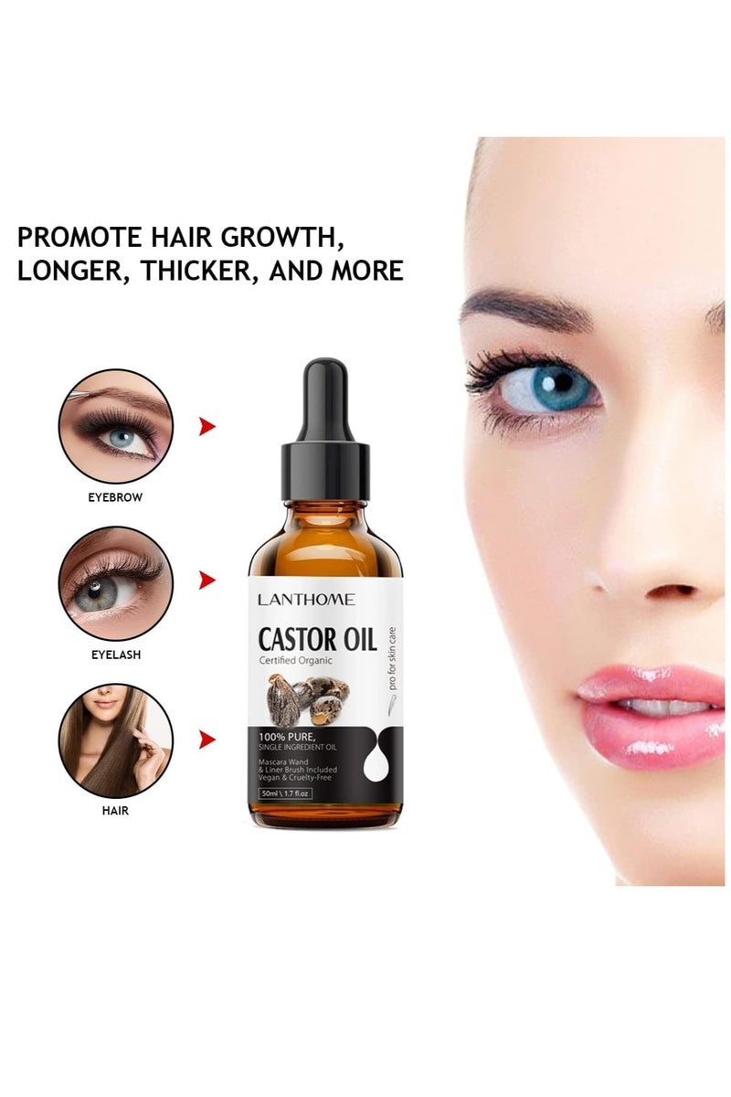 لانثوم زيت خروع عضوي بعبوة سعة 50 مل، زيت خروع طبيعي نقي لتحفيز نمو الشعر، متوافق مع مقاييس وزارة الزراعة الأمريكية، معصور على البارد وغير مكرر، سيروم لتحفيز نمو الرموش والحواجب ومعالجتها - Image 5