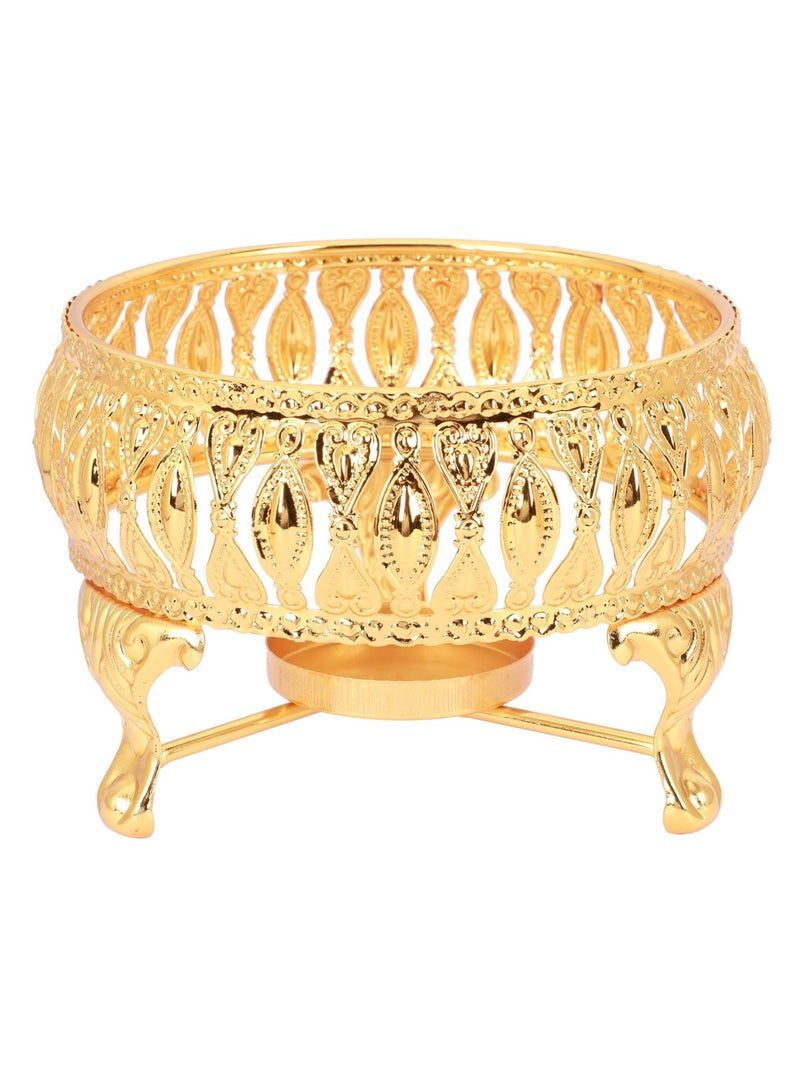 SYOSI موقد إبريق الشاي الرجعي من سبائك الفضة مع حامل الشمعة موقد قاع إبريق من الفولاذ المقاوم للصدأ لإباريق الشاي الزجاجية البوروسيليكات والسيراميك وأواني التحمل الحراري للاستخدام في التسخين باللون الذهبي - Image 1