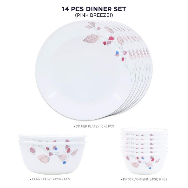 Corelle طقم عشاء كوريل بينك بريز 114 قطعة لعائلة مكونة من 6 أشخاص مقاوم للكسر وخفيف الوزن ومت耐 للميكروويف وغسالة الصحون - Image 2
