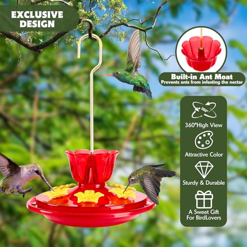 SIXTOYZF Plastic Hummingbird Feeders for Outdoors Hanging Ant and Bee Proof 2 Pack 7 OZ Hummingbird Feeder with 6 Feeding Ports and Perches Builtin Ant Moat Easy Clean Refill for Garden DcorPlastic 2 - Image 3