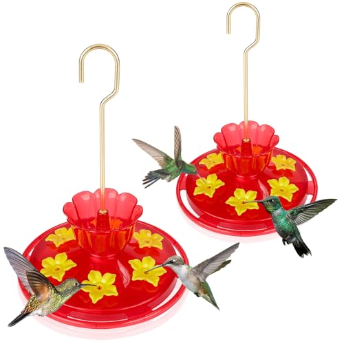 SIXTOYZF Plastic Hummingbird Feeders for Outdoors Hanging Ant and Bee Proof 2 Pack 7 OZ Hummingbird Feeder with 6 Feeding Ports and Perches Builtin Ant Moat Easy Clean Refill for Garden DcorPlastic 2 - Image 1