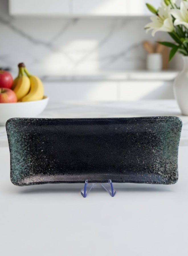 Clink Japanese Style Creative Rectangular Plate, Curved Corner Plate, Black - Emerald Green Long Plate, Japanese Ceramic Plate, Perfect for Home & Restaurants, Sushi Plate, 8.5 Inch - Image 4