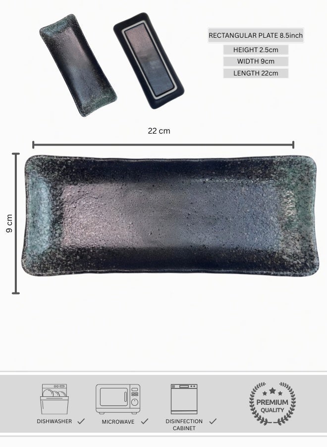 Clink Japanese Style Creative Rectangular Plate, Curved Corner Plate, Black - Emerald Green Long Plate, Japanese Ceramic Plate, Perfect for Home & Restaurants, Sushi Plate, 8.5 Inch - Image 1