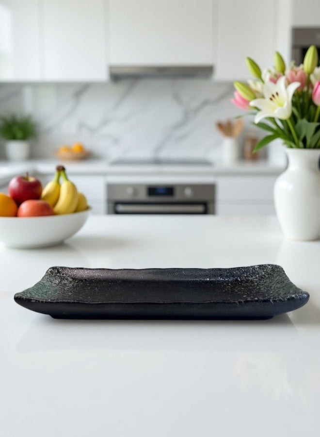 Clink Japanese Style Creative Rectangular Plate, Curved Corner Plate, Black - Emerald Green Long Plate, Japanese Ceramic Plate, Perfect for Home & Restaurants, Sushi Plate, 8.5 Inch - Image 3
