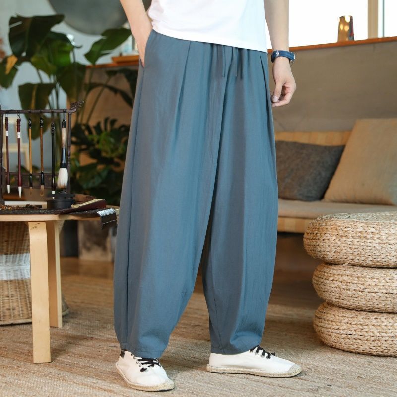 Summer Linen Chinese Style Mens Casual Pants solid color  - Image 2