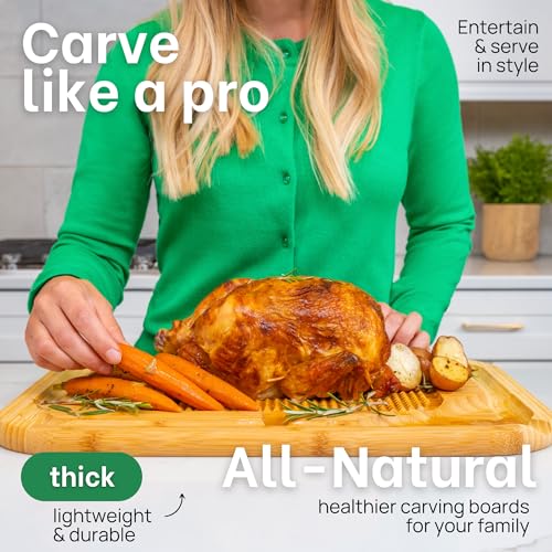 GREENER CHEF 18 Inch Extra Large Organic Turkey Carving Board with Lifetime Replacements - XL Wooden Butcher Block Meat Cutting Board with Pour Spout - Thanksgiving Cooking Essentials - Image 4