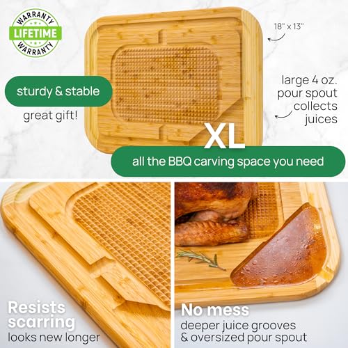 GREENER CHEF 18 Inch Extra Large Organic Turkey Carving Board with Lifetime Replacements - XL Wooden Butcher Block Meat Cutting Board with Pour Spout - Thanksgiving Cooking Essentials - Image 3