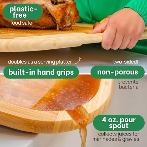 GREENER CHEF 18 Inch Extra Large Organic Turkey Carving Board with Lifetime Replacements - XL Wooden Butcher Block Meat Cutting Board with Pour Spout - Thanksgiving Cooking Essentials - Image 5