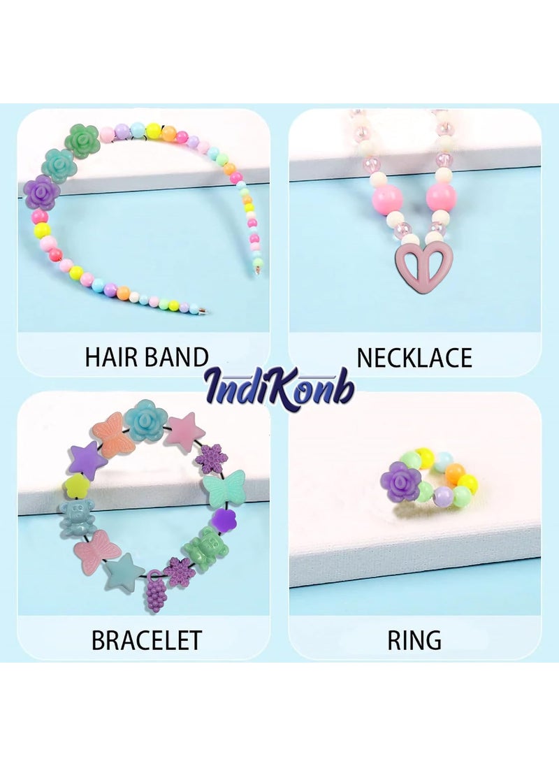 INDIKONB - INDIKONB Matte Charms and Beads Set - Fun Shapes for Kids' Jewelry Making, Multicolour Pack of Assorted 250 Beads - Image 1
