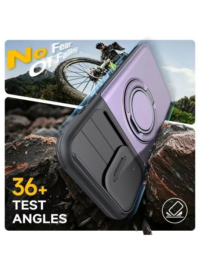 iPhone 16 Pro Max Shockproof Case with Sliding Camera Cover, Magnetic 360° Rotating Ring Holder, Hidden Card Slot, Soft Touch Design & Full Corner Protection - Image 3
