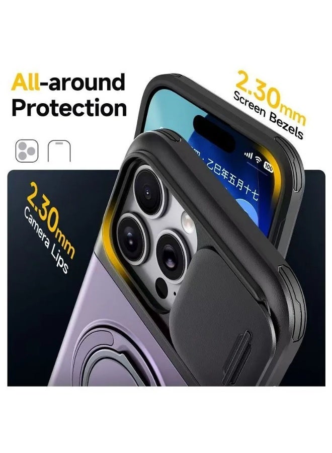 iPhone 16 Pro Max Shockproof Case with Sliding Camera Cover, Magnetic 360° Rotating Ring Holder, Hidden Card Slot, Soft Touch Design & Full Corner Protection - Image 4