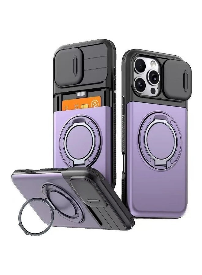 iPhone 16 Pro Max Shockproof Case with Sliding Camera Cover, Magnetic 360° Rotating Ring Holder, Hidden Card Slot, Soft Touch Design & Full Corner Protection - Image 1