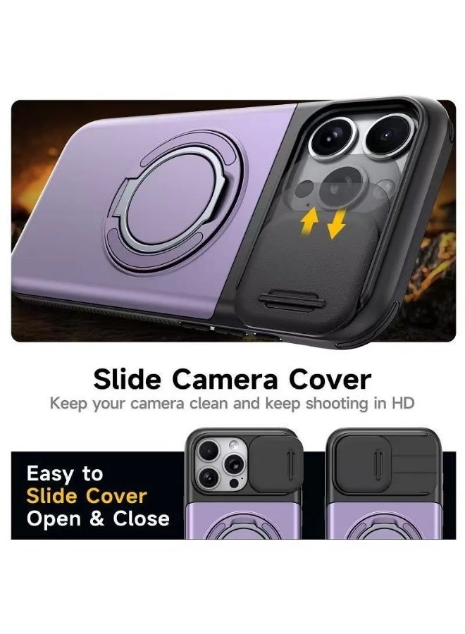 iPhone 16 Pro Max Shockproof Case with Sliding Camera Cover, Magnetic 360° Rotating Ring Holder, Hidden Card Slot, Soft Touch Design & Full Corner Protection - Image 2