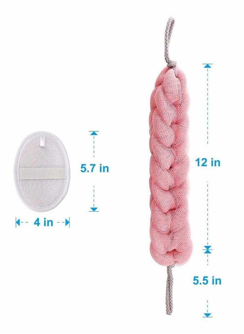 NIBEMINENT Back Scrubber, 2 Packs Long Stretch Sponge with Rope Handles, Bath Shower Mesh Exfoliating Body Scrub Braided Loofah, for Men and Women (Grey Pink)  - Image 5