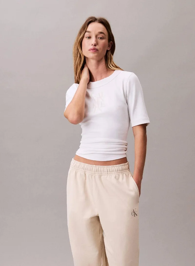 Calvin Klein Jeans Light Hay Monogram Logo French Terry Jogger for Women | Best Price UAE