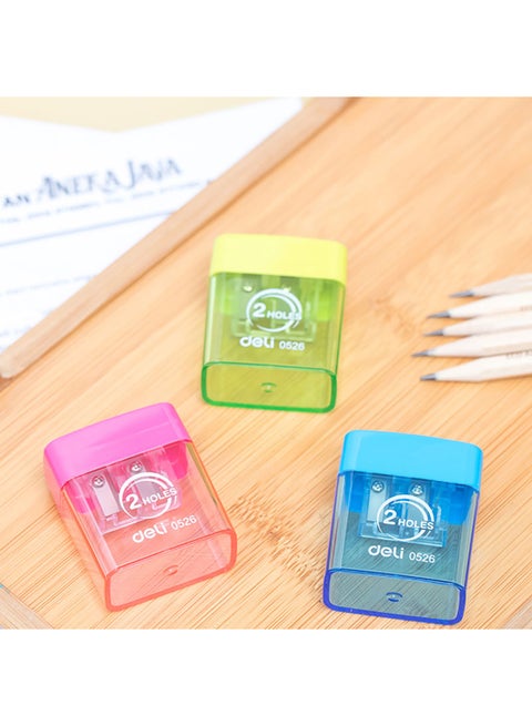 مبراة أقلام رصاص بفتحتين مع حاوية،  ألوان متنوعة