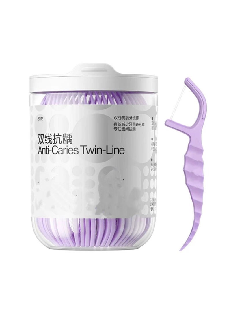Captaintech Twin-line Freshening Anti-caries Dental Floss Toothpicks Teeth Stick Tooth Cleaning Interdental Oral Care (Anti-caries, 50Count) - Image 1