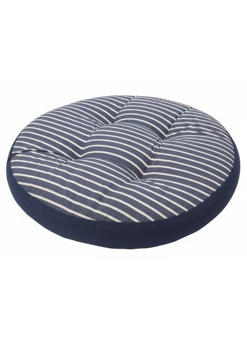 أي كي دي سي وسادة أرضية قطنية دائرية كبيرة من AKDC - لون أبيض بتصميم مخطط باللون الأزرق الداكن، وسادة جلوس أنيقة، 55×55×12 سم - Image 1