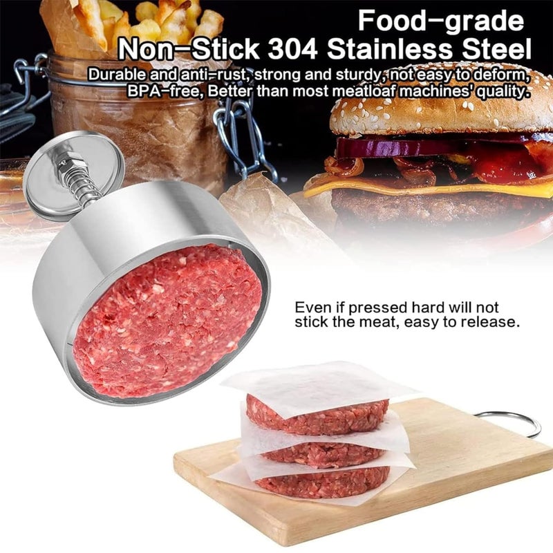 proton plus Proton Burger Press Stainless Steel Hamburger Patty Maker Adjustable Hamburger Patty Maker Non Stick Patty Making Molds with Spring Button for BBQ and Homemade Hamburger 12 CM  - Image 5
