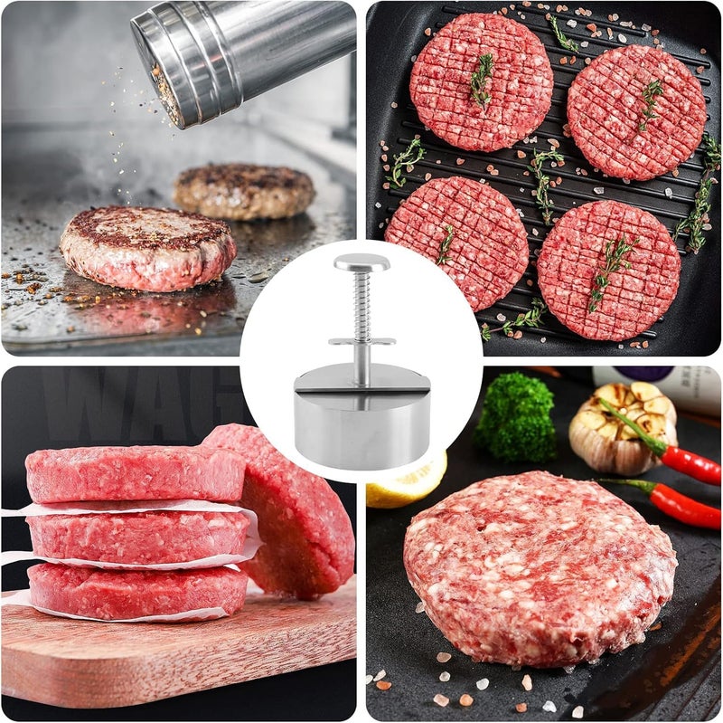 proton plus Proton Burger Press Stainless Steel Hamburger Patty Maker Adjustable Hamburger Patty Maker Non Stick Patty Making Molds with Spring Button for BBQ and Homemade Hamburger 12 CM  - Image 3