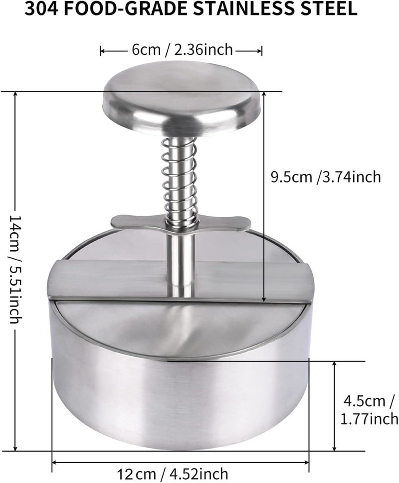proton plus Proton Burger Press Stainless Steel Hamburger Patty Maker Adjustable Hamburger Patty Maker Non Stick Patty Making Molds with Spring Button for BBQ and Homemade Hamburger 12 CM  - Image 4