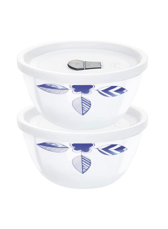 LARAH BY BOROSIL Borosil Larah Morning Glory Mixing & Serving Bowl with Lid, Microwave Safe (750 ml Each, White, Set of 2),Solid,Opalware  - Image 1