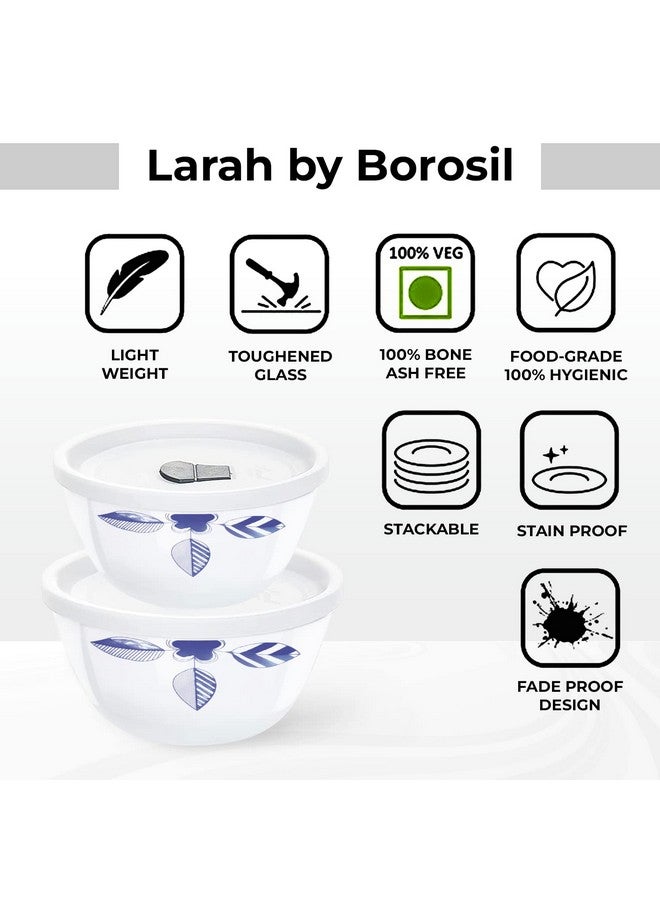 LARAH BY BOROSIL Borosil Larah Morning Glory Mixing & Serving Bowl with Lid, Microwave Safe (750 ml Each, White, Set of 2),Solid,Opalware  - Image 4