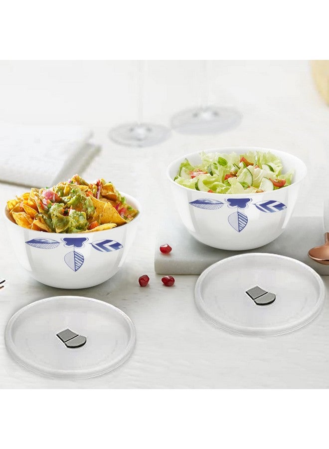 LARAH BY BOROSIL Borosil Larah Morning Glory Mixing & Serving Bowl with Lid, Microwave Safe (750 ml Each, White, Set of 2),Solid,Opalware  - Image 2