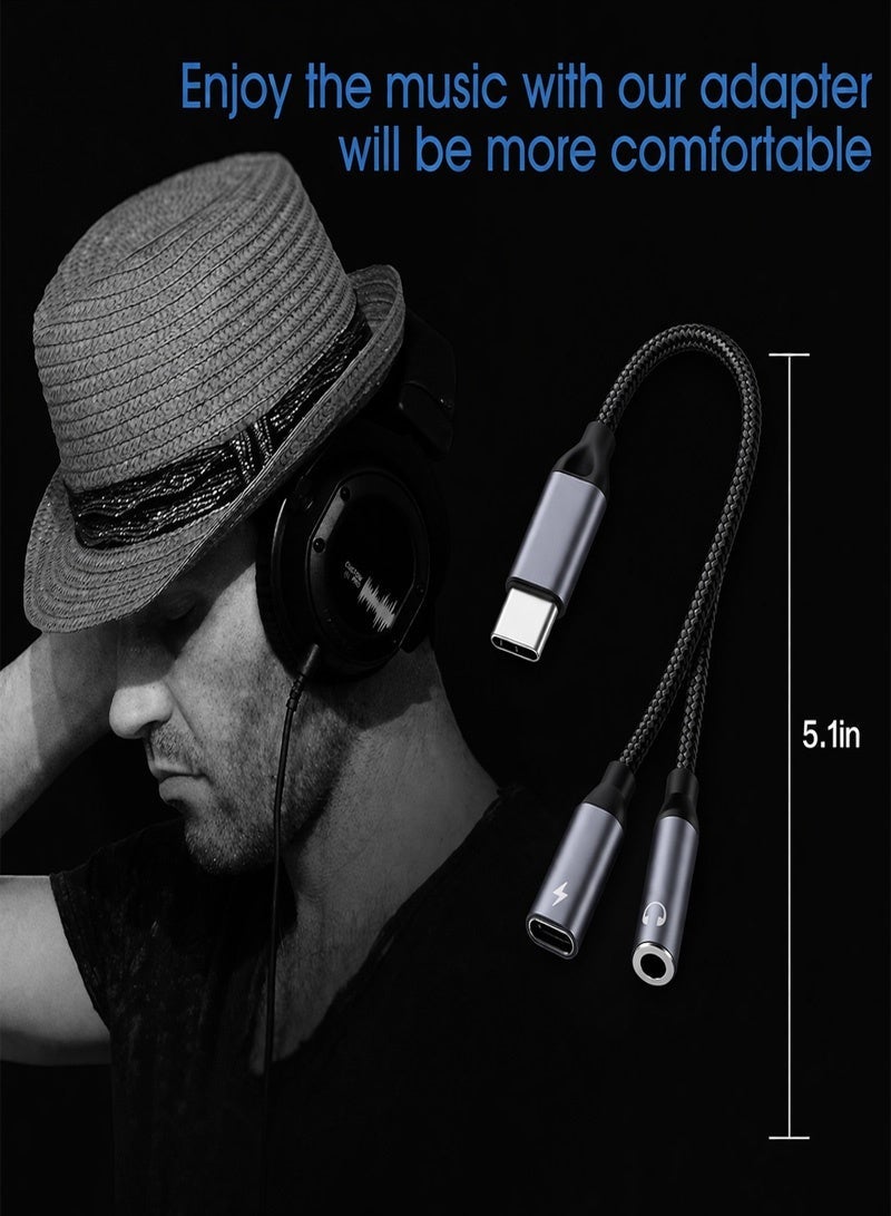 USB Type C to 3.5mm Headphone and Charger Adapter,2-in-1 USB C to Aux Audio Jack Hi-Res DAC and 10W Charging Dongle Cable Cord - Image 2
