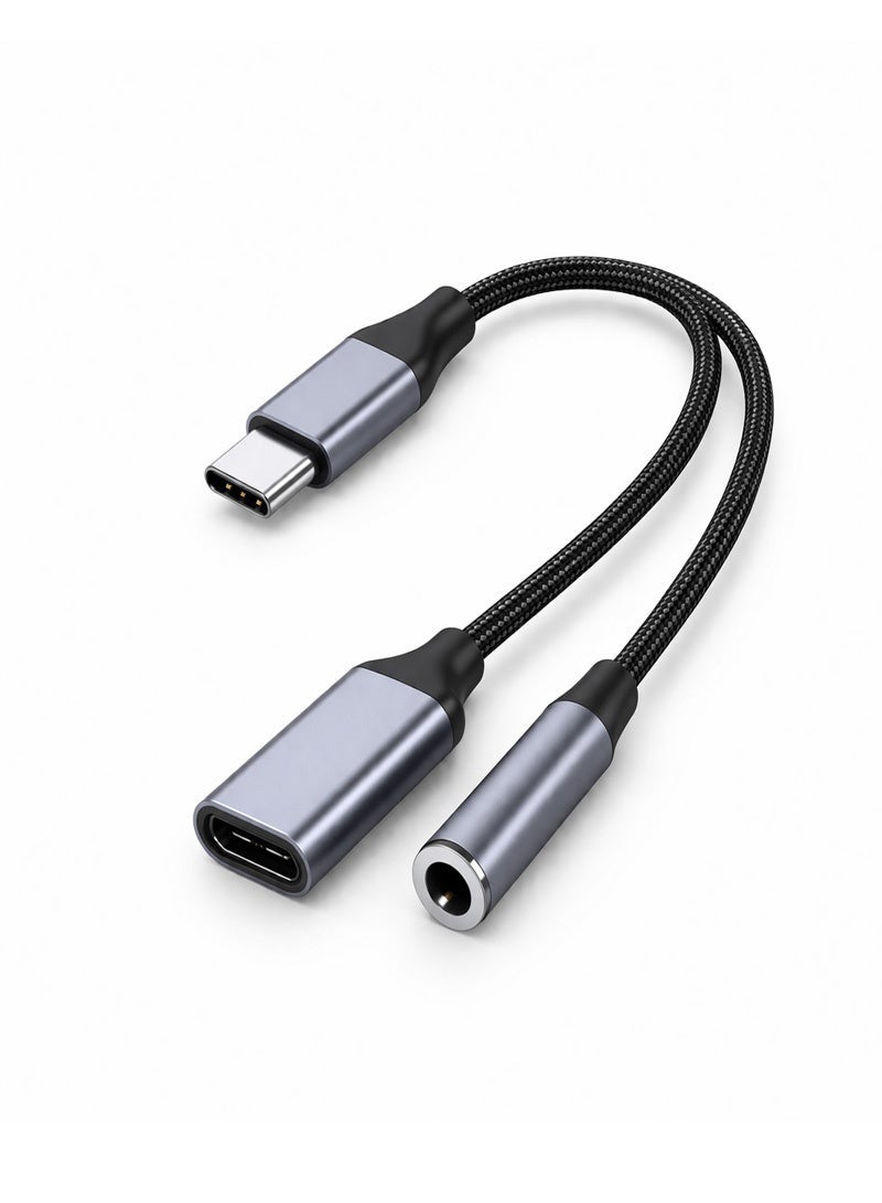 USB Type C to 3.5mm Headphone and Charger Adapter,2-in-1 USB C to Aux Audio Jack Hi-Res DAC and 10W Charging Dongle Cable Cord - Image 1