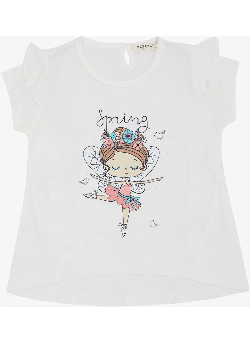 Breeze Girl's T-Shirt Spring Themed Ballerina Girl Printed 1.5-5 Years, White
