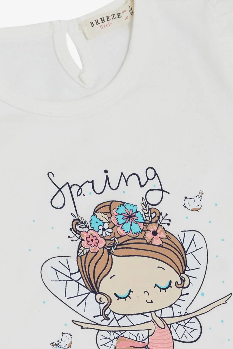 Breeze Girl's T-Shirt Spring Themed Ballerina Girl Printed 1.5-5 Years, White