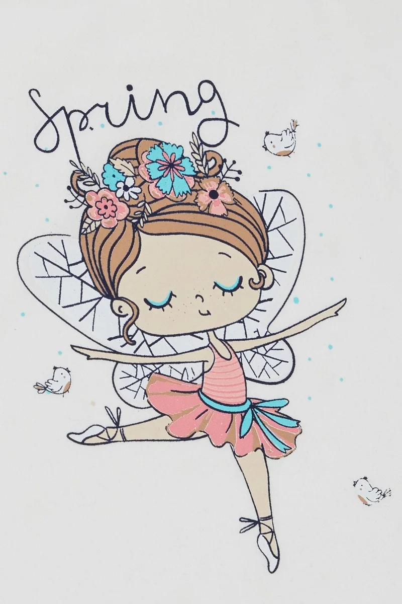 Breeze Girl's T-Shirt Spring Themed Ballerina Girl Printed 1.5-5 Years, White