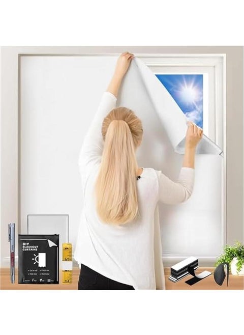 Blackout Blind, Portable DIY Window Blinds No Drill Easy Stick On Window, Blackout Curtains with Velcro&Soft Ruler for Baby Nursery, Bedroom,Travel (White)